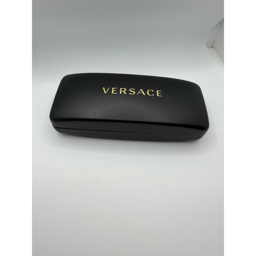 Versace Eyewear Case Unisex OS Black Excellent Hard Shell Gold Logo Clamshell